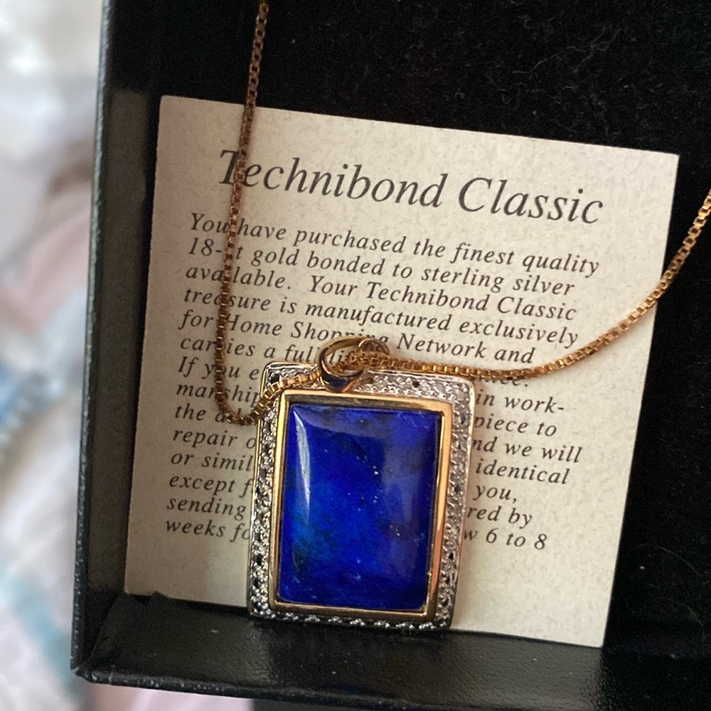 Lapis pendant w/chain by Technibond 18Kt gold bonded to Sterling Silver New
